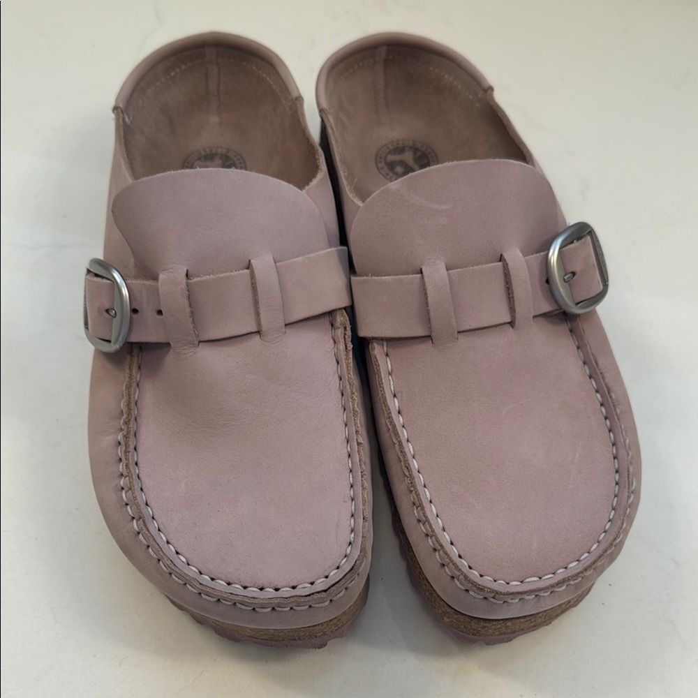 Birkenstock Mauve Slip-On Loafers with Silver Buckle